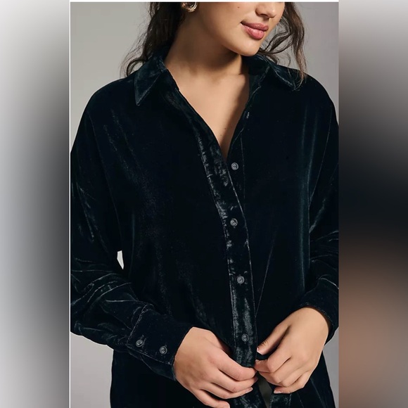 Favorite Daughter Anthropologie Black Velvet Ex-boyfriend button down shirt - Picture 2 of 8